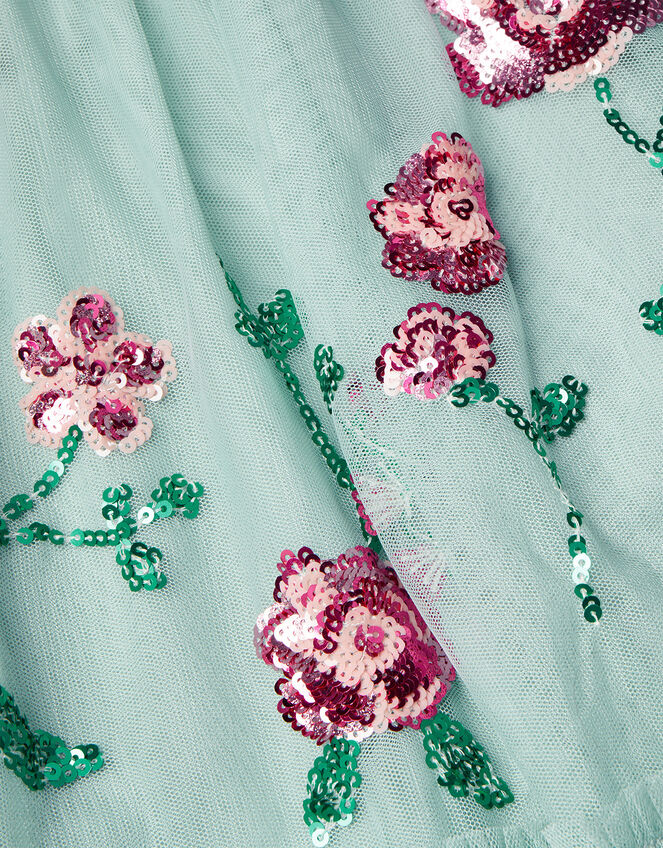 Petal Embellished Sequin Maxi Dress Green