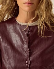 Penelope Scallop Faux Leather Jacket, Brown (CHOCOLATE), large