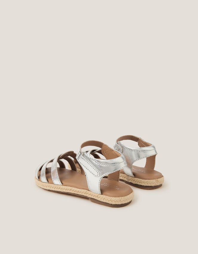 Metallic Leather Fisherman Sandals, Silver (SILVER), large