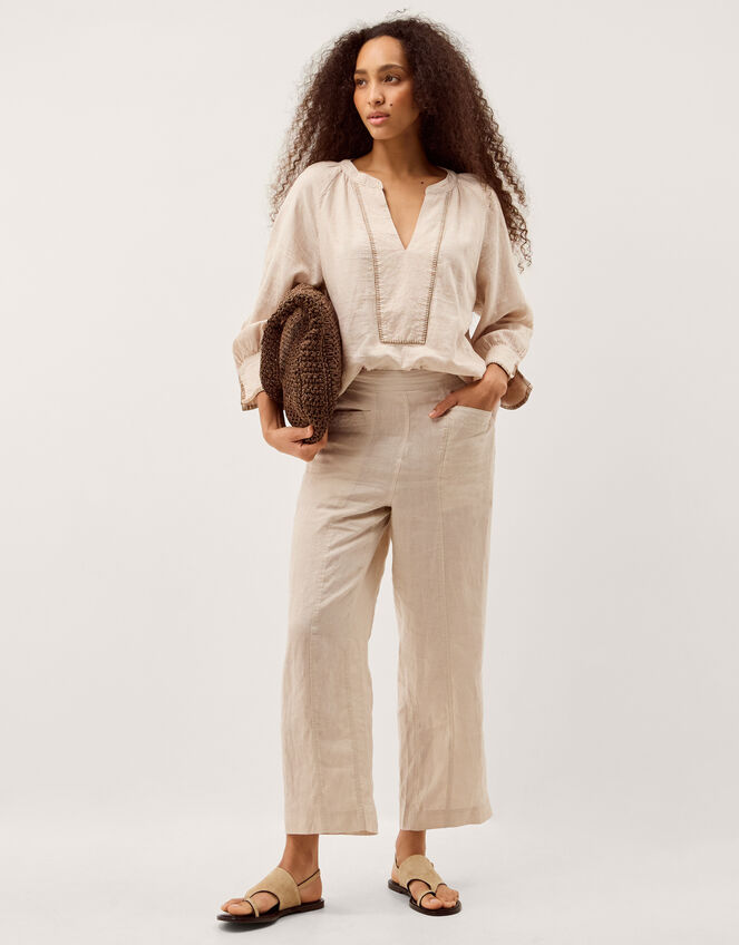 Lucy Short Straight Leg Linen Trousers, Natural (NATURAL), large
