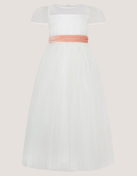 Velvet Bow Bridesmaid Dress, Ivory (IVORY), large