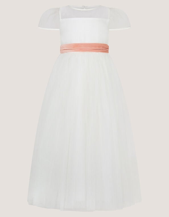 Velvet Bow Bridesmaid Dress, Ivory (IVORY), large