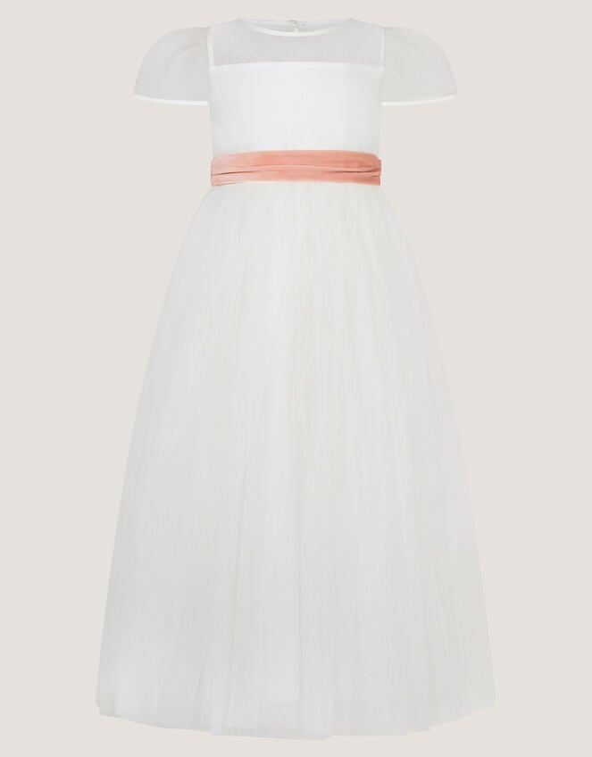 Velvet Bow Bridesmaid Dress, Ivory (IVORY), large
