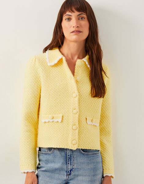 Nina Scalloped Collar Cardigan, Yellow (YELLOW), large