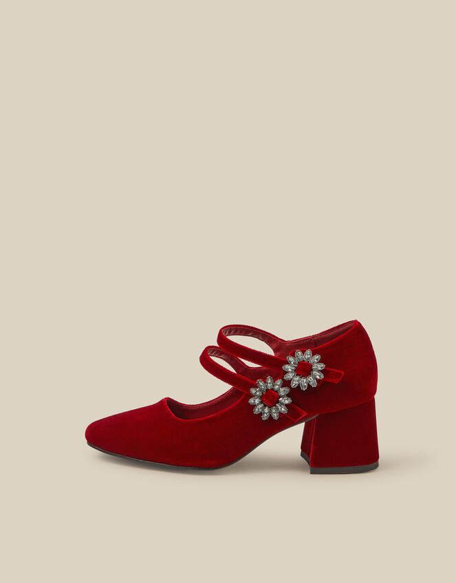 Symone Velvet Mary Jane Block Heels, Red (RED), large