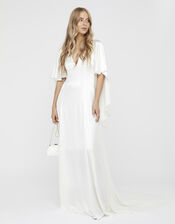 Vera Bridal Satin Cape Maxi Dress, Ivory (IVORY), large