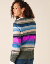 Button Shoulder Stripe Knit Jumper, Blue (BLUE), large