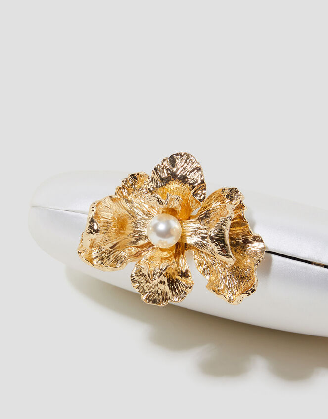 Sara Satin Flower Clip Clutch Bag, , large