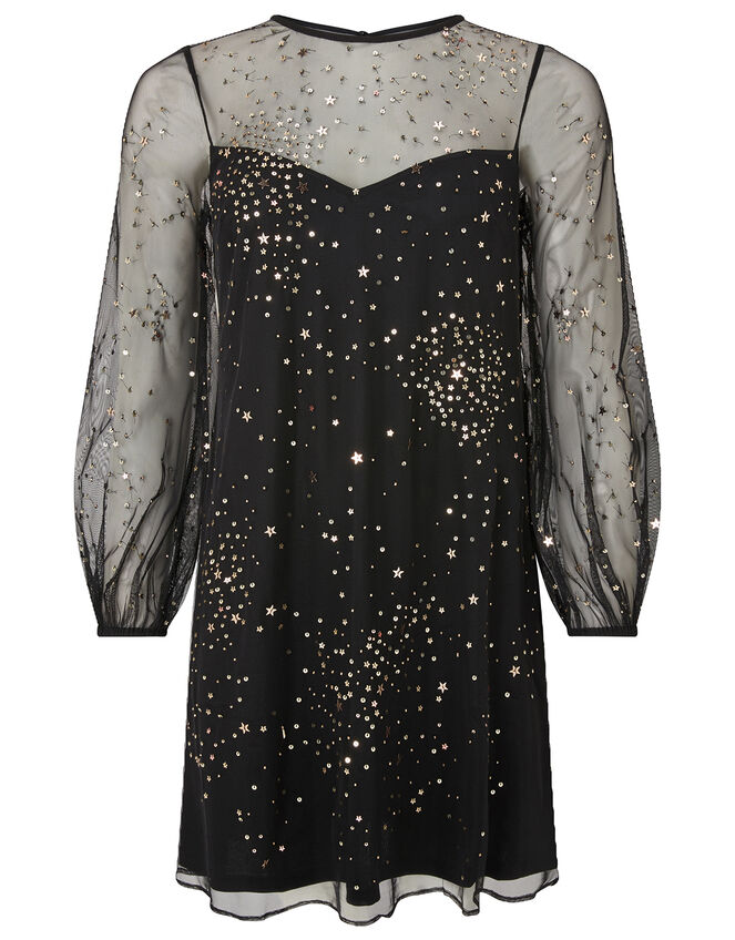 Stefania Embellished Star Tunic Dress, Black (BLACK), large
