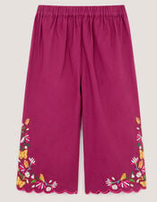 Floral Embroidered Scallop Trim Trousers, Pink (MAGENTA), large