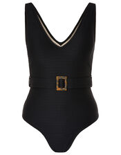 Belted Rib Swimsuit, Black (BLACK), large