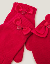 Bow Wool Beret & Gloves Set, Red (RED), large