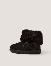 Fluffy Pom Ankle Boots, Black (BLACK), large