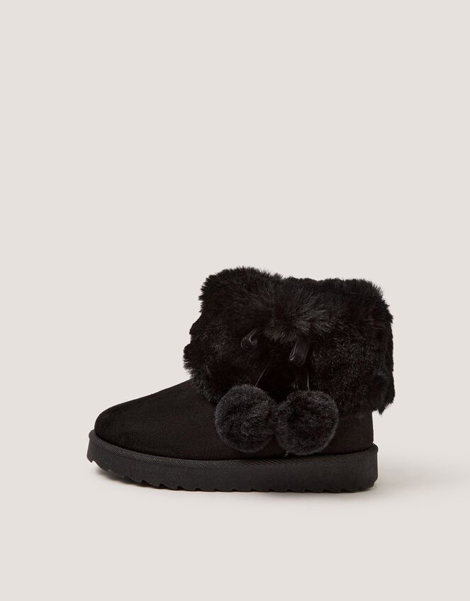 Fluffy Pom Ankle Boots, Black (BLACK), large