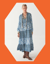 Maison Hotel Contrast Print Dress, Blue (BLUE), large