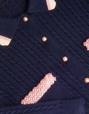 Embellished Cable Knit Cardigan, Blue (NAVY), large