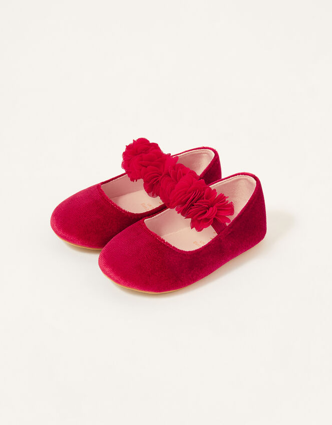 Corsage Velvet Walker Shoes, Red (RED), large