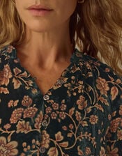Hollie Floral Devor&eacute; Velvet Shirt, Green (GREEN), large