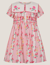 Baby Floral Stripe Square Collar Dress, Pink (PINK), large