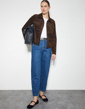 Aida Leopard Print Crop Jacket, Brown (BROWN), large