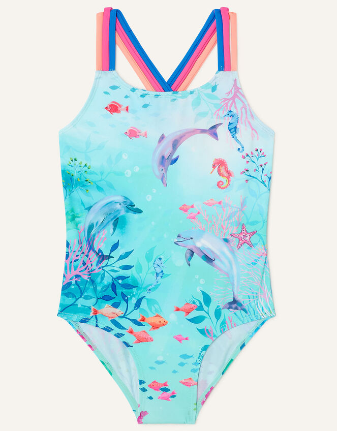 Dolphin Swimsuit WWF-UK Collaboration, Blue (AQUA), large