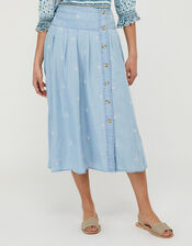 Elsie Floral Embroidered Skirt in LENZING™ TENCEL™, Blue (DENIM BLUE), large