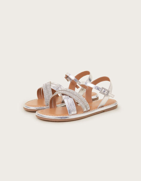 Diamante Cross-Over Sandals, Silver (SILVER), large
