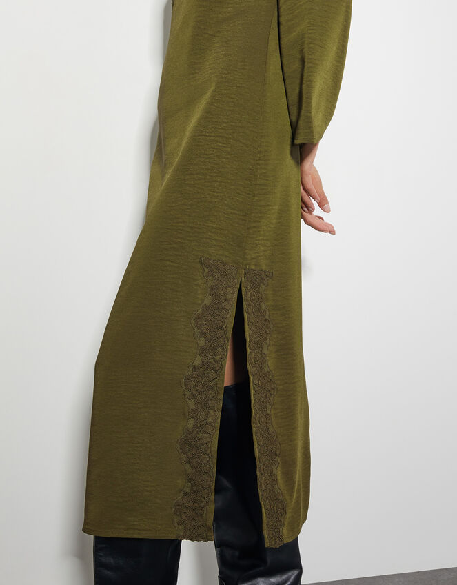 Nyla Lace Long Sleeve Midi Dress, Green (OLIVE), large