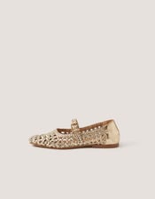 Bessy Woven Leather Mary Jane Ballet Flats, Silver (SILVER), large