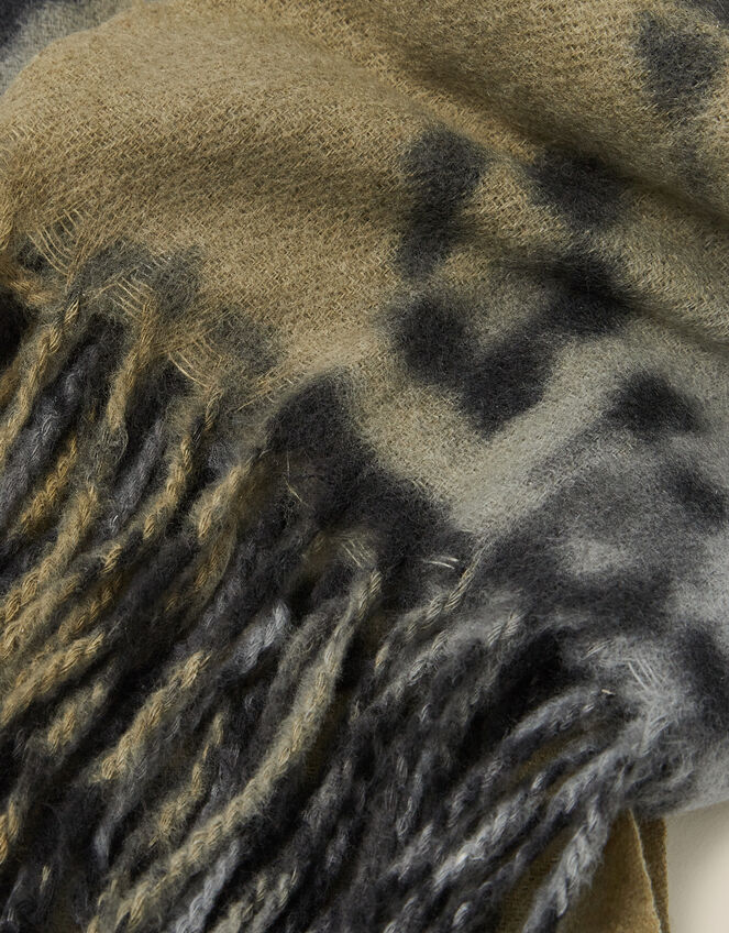 Archi Animal Print Tassel Scarf, Grey (GREY), large