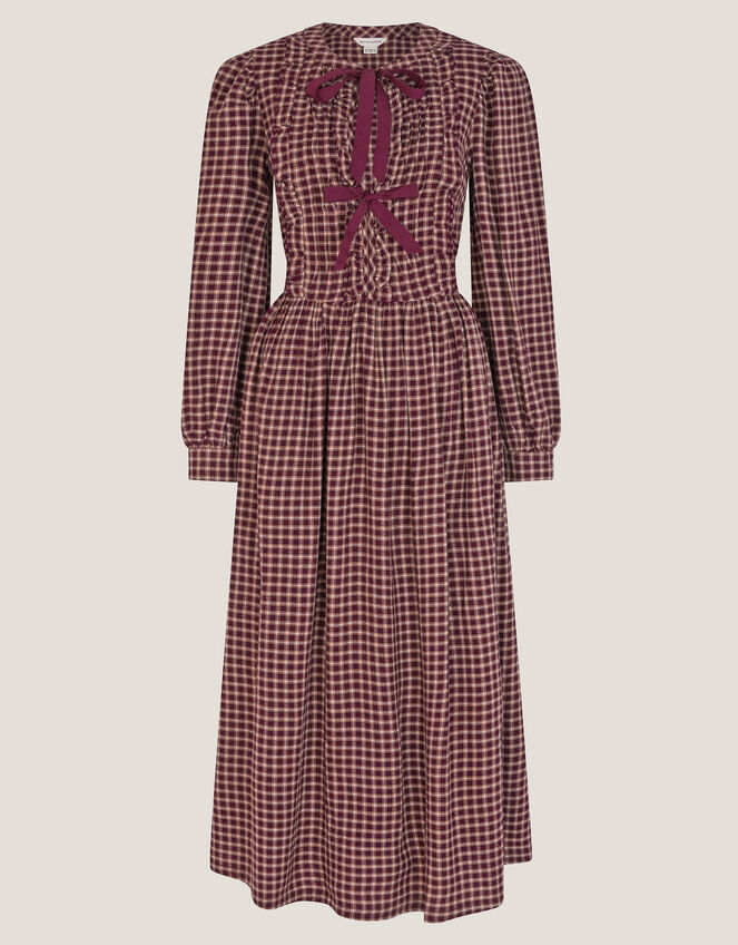 Agatha Tie Front Check Midi Dress, Red (CHERRY), large