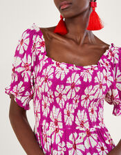 Murtle Woodblock Print Dress in Sustainable Viscose, Pink (PINK), large