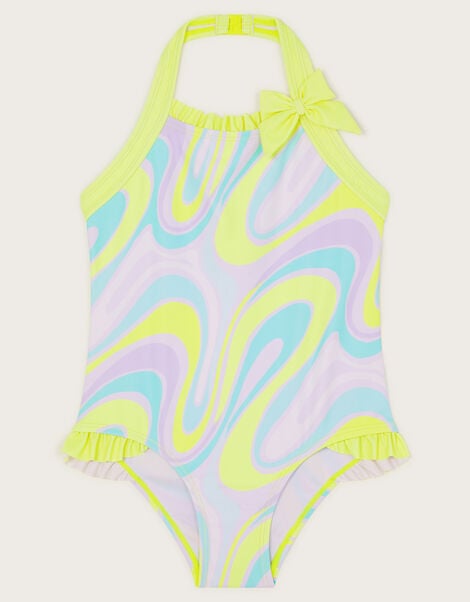 Crazy Wave Print Swimsuit, Green (LIME), large