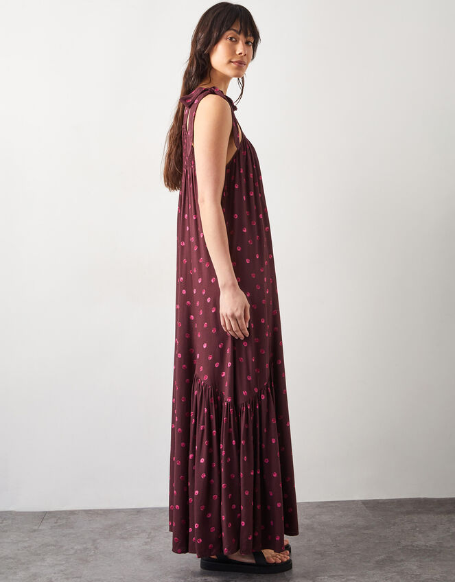 East Paola Sleeveless Polka Dot Maxi Dress, Brown (BROWN), large