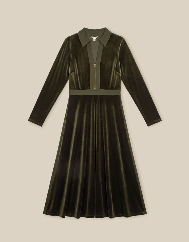Zeyna Zip Velvet Midi Dress, Green (OLIVE), large