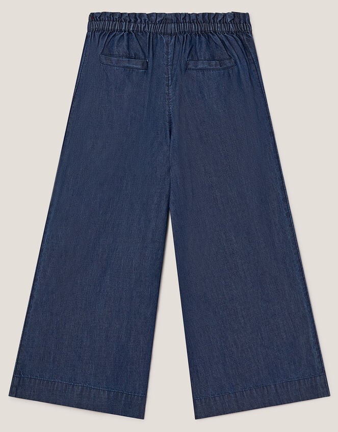 Wide Leg Chambray Crochet Trousers, Blue (BLUE), large