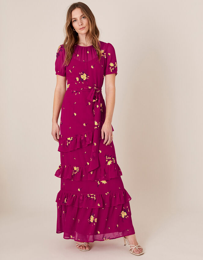 Lexie Floral Tiered Frill Maxi Dress, Pink (PINK), large