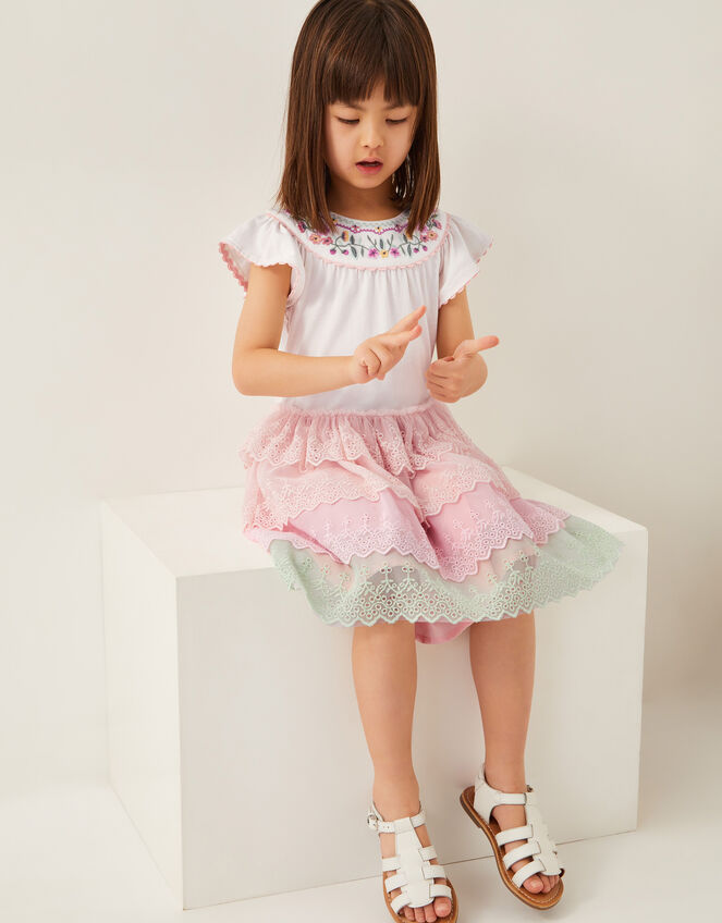 Floral Embroidered Tiered Disco Dress, Pink (PINK), large