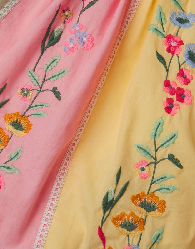 Camellia Floral Embroidered Cross Back Dress, Yellow (YELLOW), large