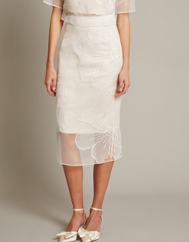 Rosa Embroidered Floral Pencil Bridal Skirt, Ivory (IVORY), large