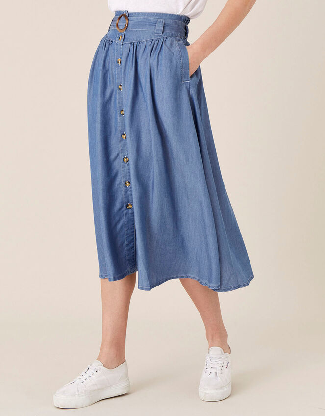 Belted Midi Skirt in LENZING™ TENCEL™, Blue (DENIM BLUE), large