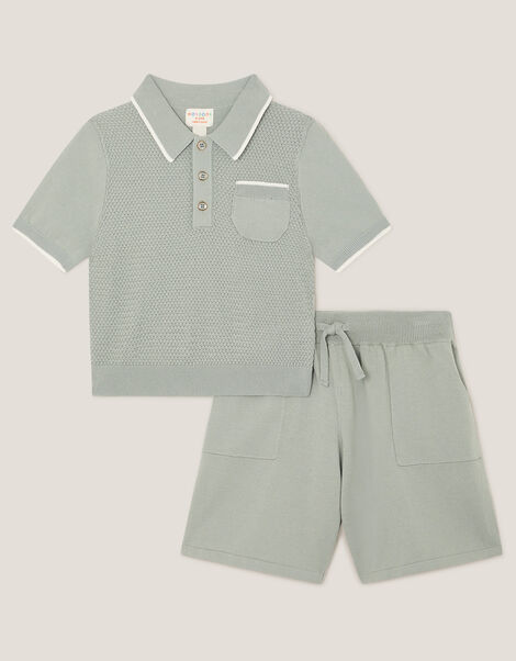 Knitted Polo Shirt and Shorts Set, Green (GREEN), large