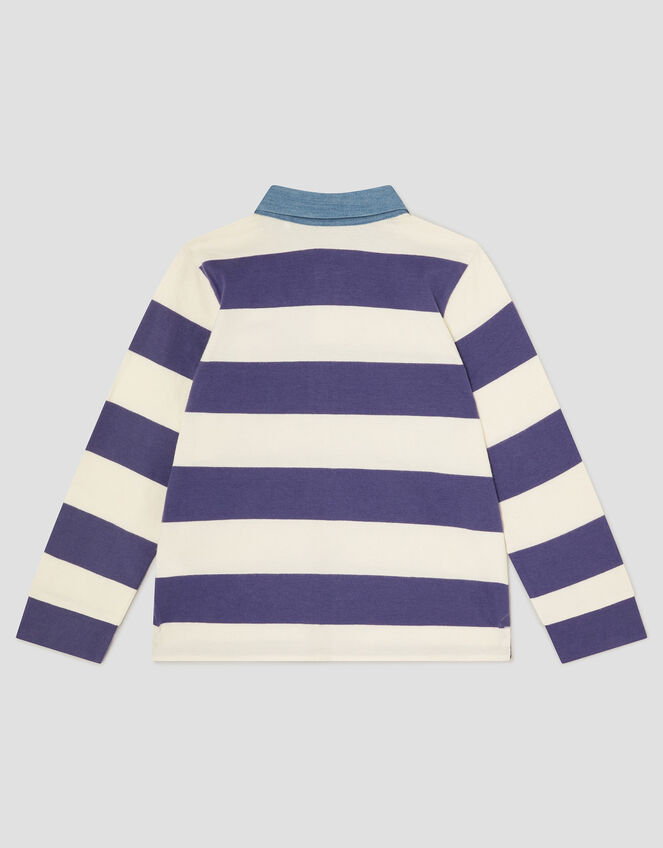 Stripe Long Sleeve Rugby Shirt, Blue (BLUE), large