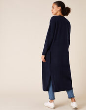 Knit Maxi Cardigan with Recycled Fabric, Blue (NAVY), large