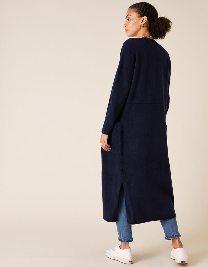 Knit Maxi Cardigan with Recycled Fabric, Blue (NAVY), large