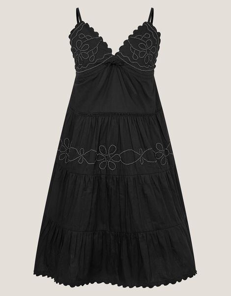 Floral Embroidered Tier Dress, Black (BLACK), large