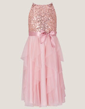 Sequin Waterfall Tulle Dress, Pink (PINK), large