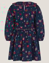 Floral Print Corduroy Dress, Blue (NAVY), large