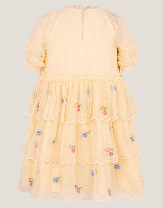 Embroidered Floral Scallop Tiered Dress, Yellow (YELLOW), large