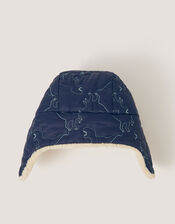 Dinosaur Quilted Trapper Hat, Blue (NAVY), large